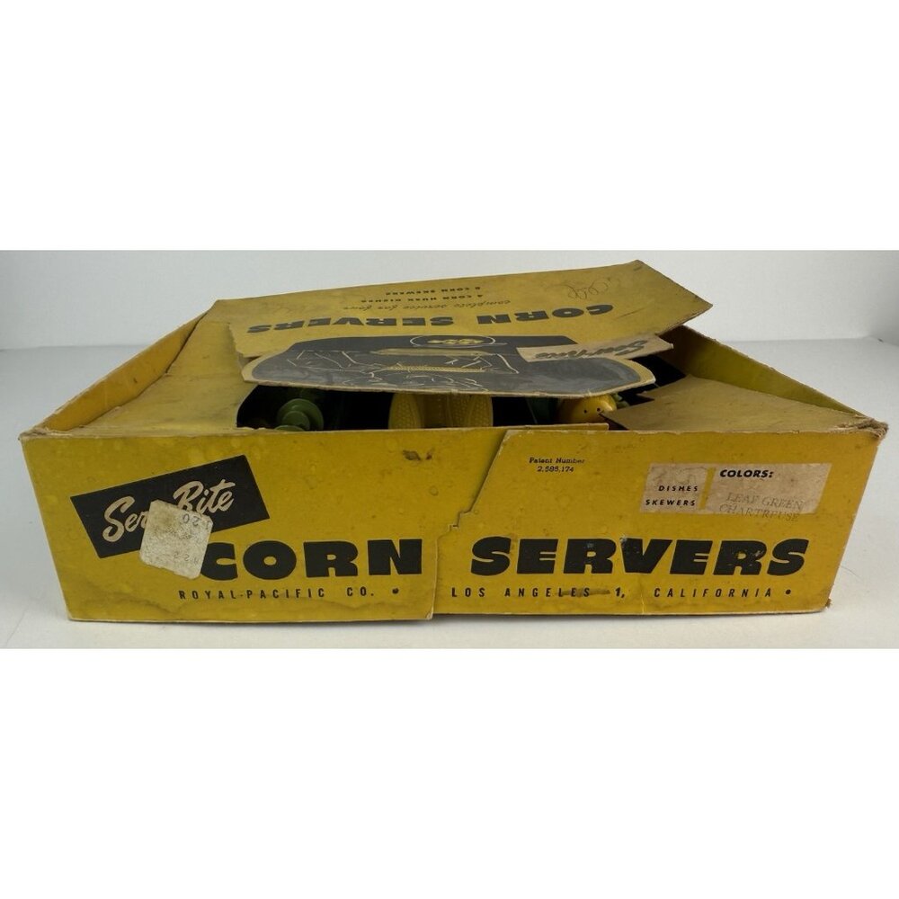 1950's Vintage SERV-RITE CORN SERVERS Set 4 Dishes, 17 Skewers, Salt Pepper USA - Picture 8 of 8